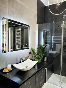 a bathroom with a sink and a mirror at Welcome Verona Rooms in Verona