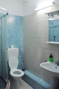 a bathroom with a toilet and a sink at Pension Recidency in Oradea