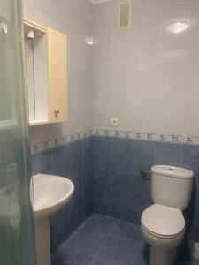 a bathroom with a white toilet and a sink at Mirador de Valcayo in Riaño