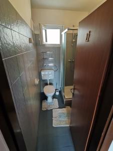 a small bathroom with a toilet and a window at Apartments Lota in Starigrad-Paklenica