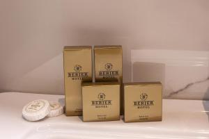 a group of five boxes sitting on top of a shelf at Berjer Boutique Hotel & Spa in Istanbul