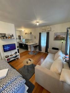 ein Wohnzimmer mit einem Sofa und einem Schreibtisch in der Unterkunft Apartment Tkalča in Zagreb