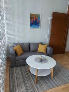 ein Wohnzimmer mit einem Sofa und einem Tisch in der Unterkunft Stan na dan, Titanik Tuzla, centar grada in Tuzla