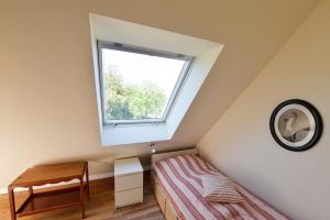 a bedroom with a bed and a window at Ferienwohnung 8 für 4 Personen Seeblick in Neuenkirchen