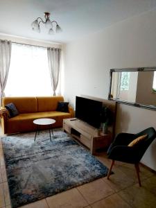 sala de estar con sofá y mesa en Modlinska Apartments en Nowy Dwór Mazowiecki