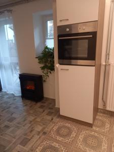 a kitchen with a refrigerator and a stove at Holiday Oasis Appartements in Villach