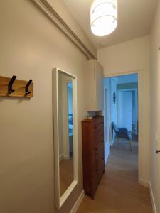 einen Flur mit einem Spiegel und einer Kommode in einem Zimmer in der Unterkunft Logement entier:Asnières sur Seine (10mn de Paris) in Asnières-sur-Seine