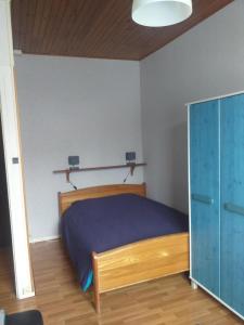1 dormitorio con 1 cama y armario azul en Cap Grenoble, en Grenoble