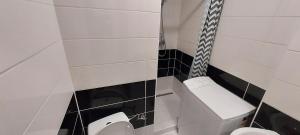 a small bathroom with a toilet and a sink at Apartmán blízko centra in Humenné