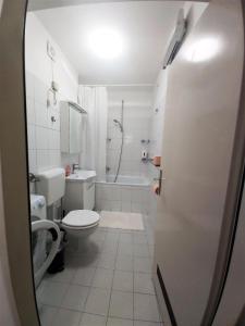 a bathroom with a toilet and a sink and a shower at BP APARTMAN in Poreč