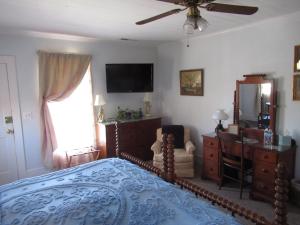 RutherfordtonCarrier Houses Bed & Breakfast的带床、梳妆台和镜子的卧室
