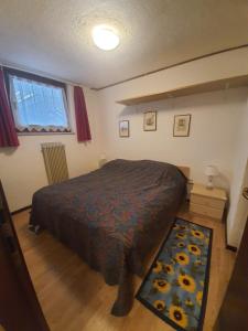 1 dormitorio con cama, ventana y alfombra en Apartment San Giacomo - Brentonico, en Brentonico