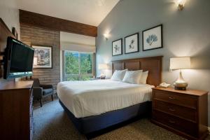 a hotel room with a bed and a television at Sandstone Creek Club Condominiums in Vail