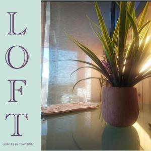 a plant in a vase sitting on a table at Loft in Palamás