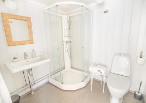W łazience znajduje się prysznic, toaleta i umywalka. w obiekcie Husum Hotel w mieście Borgund