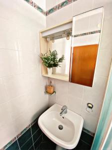 La salle de bains est pourvue d'un lavabo et d'un miroir. dans l'établissement The Manzoni family 5, à Punat