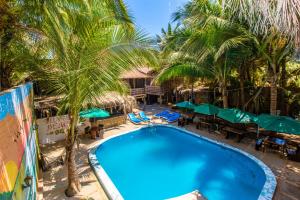 曼克拉拉波萨达酒店的棕榈树环绕的度假村泳池的俯视图