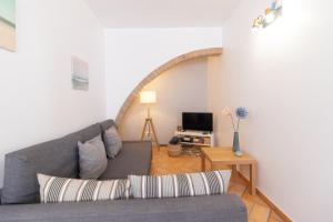 a living room with a couch and a tv at Casa Oceano-Ave do Mar in Raposeira +40 photos