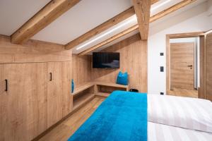 a room with a bed and a tv at Apartment Haus Schönwies in Alpbach