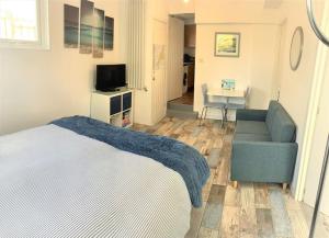 a bedroom with a bed and a couch and a television at So Tranquil in Charlestown