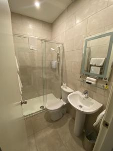 a bathroom with a shower and a toilet and a sink at The Loft in Ballina