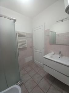 サン・テオドーロにあるAppartamento Piano Terra Residence Geranium Beachのバスルーム(洗面台、トイレ、シャワー付)