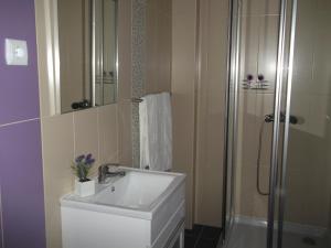 a bathroom with a sink and a shower at Casa do Adro - Serra da Estrela in Cortes do Meio