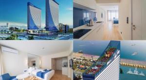 a collage of photos of a hotel room with a view of a city at Luxury Studio with Ocean View in Batumi