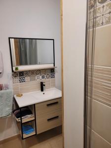 a bathroom with a sink and a mirror at la grange in Coigneux
