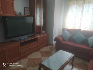 a living room with a couch and a flat screen tv at Vivienda céntrica en Las Navas in Las Navas del Marqués