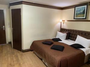 um quarto de hotel com uma cama com duas almofadas em Gloria Tibi Hotel em Samsun