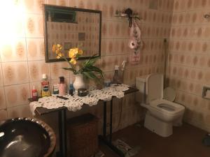 a bathroom with a sink and a toilet at Casa da Waldir quarto 02 in Goiás