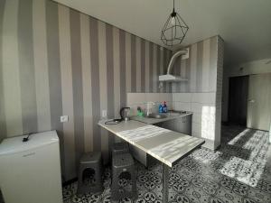 a kitchen with a counter and a sink in it at Лузановка in Odesa