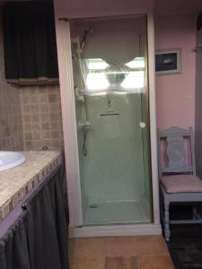 uma cabina de duche em vidro numa casa de banho com WC em l'Ancienne Forge em Aigonnay