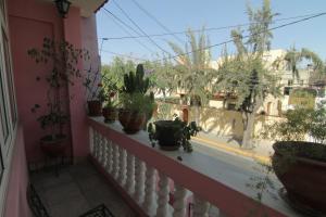 un balcón con macetas sobre una barandilla blanca en Casa Arequipa, en Arequipa