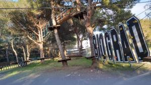 Ein Zug parkt neben einem Baum in der Unterkunft Mobile Home Heaven Camping park Soline in Biograd na Moru