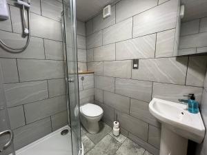 a bathroom with a toilet and a sink and a shower at Auld Mill House Hotel in Dunfermline