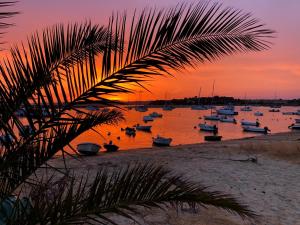 Un grupo de barcos en el agua al atardecer en Quinta Nova 103, en Alvor
