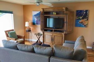 a living room with a couch and a tv at Emmalani in Princeville