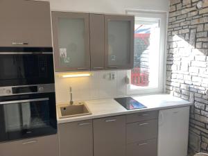 Kuchyň nebo kuchyňský kout v ubytování Sirály Apartman