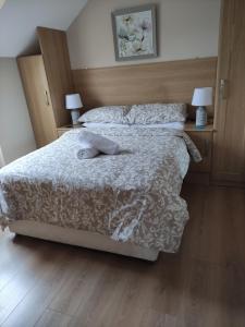 een slaapkamer met 2 bedden en 2 lampen bij Tollyrose Loft apartment in Newcastle