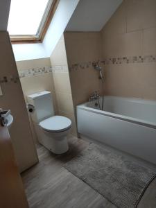 een badkamer met toilet en ligbad bij Tollyrose Loft apartment in Newcastle