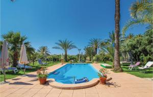 a swimming pool in a resort with palm trees at Stunning Home In La Marina, Elche in La Marina