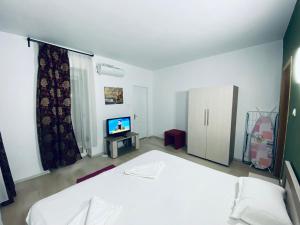 ブカレストにあるIdeal Accommodation Unirii Squareのベッドルーム(ベッド1台、テレビ付)