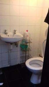 a bathroom with a white toilet and a sink at Alistair lodge in Chatham