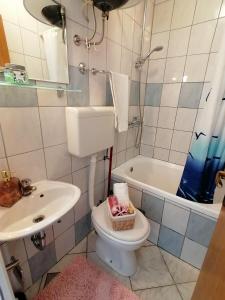 y baño con aseo, lavabo y bañera. en Apartments Grebović, en Dubrovnik