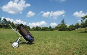 a golf cart sitting in the grass in a field at Pet Friendly Home In Belvèze With Wifi in Valprionde