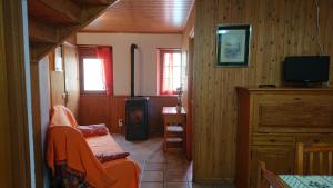 een kamer met houten wanden en een tv in een kamer bij Les Llucanes in Ribera de Cardós