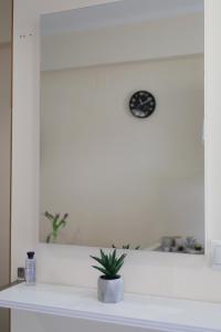 un mostrador blanco con una planta encima en Flo's Apartments, en Mesolongi