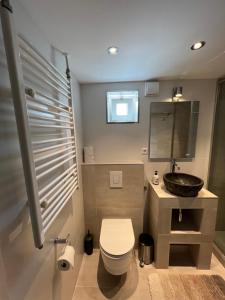 łazienka z toaletą i umywalką w obiekcie De Spaier 3a w mieście Zoutelande